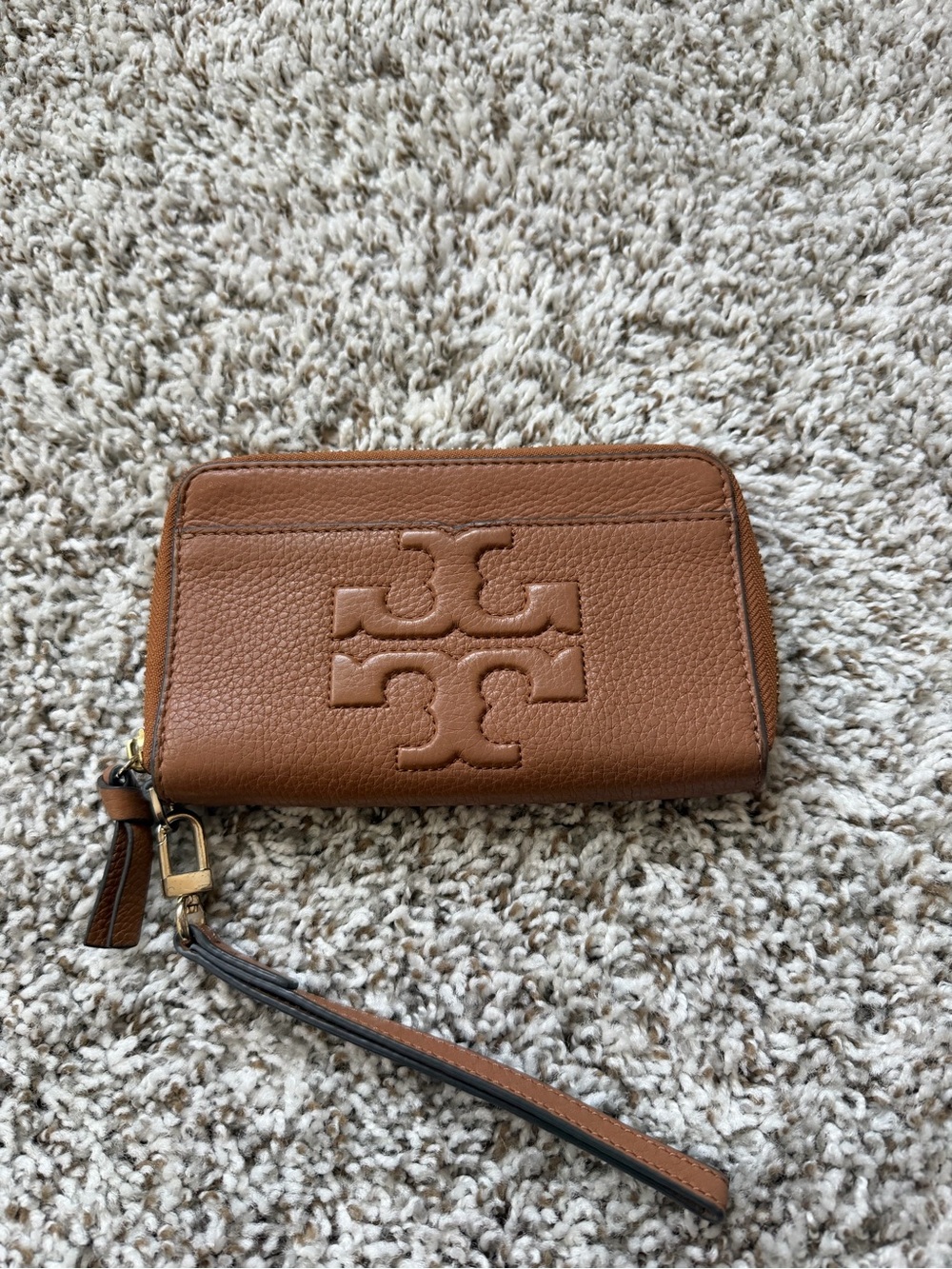 Tory Burch Leather Zip Card Case Wallet - Tan